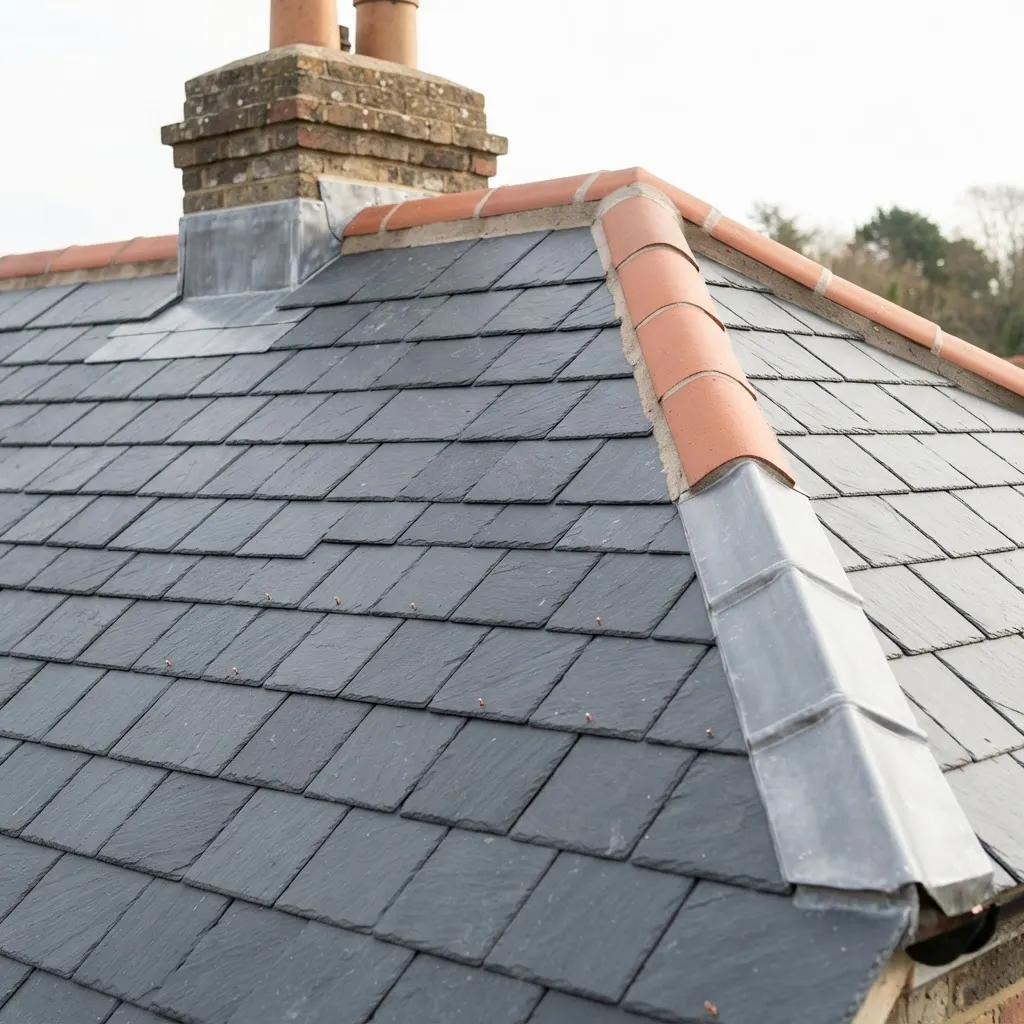 A completed natural slate roof by Argyll Roofing